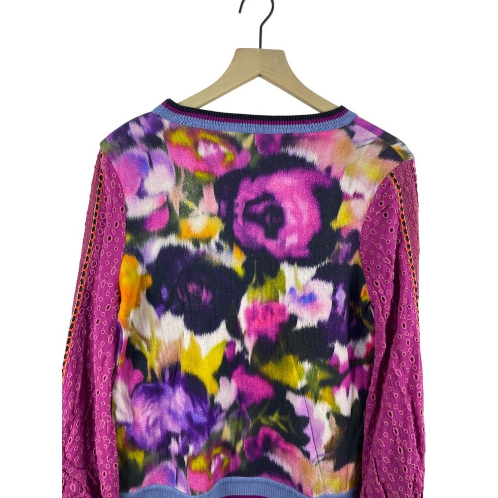 Anthropologie Bl^nk London Women's XS Floral Eyelet Balloon Sleeve Pink Blouse - Picture 6 of 10